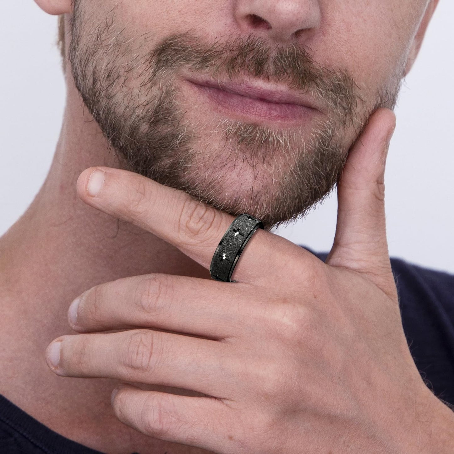 Anxiety Spinner Ring For Men - Stainless Steel Fidget Spinner Ring, Band Cross Thumb Roating Rings For Stress Relief 8Mm Anxiety