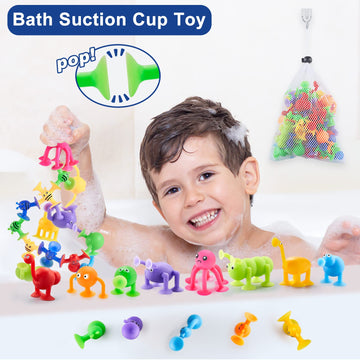 Zmzs Suction Toys For Baby, Bath Toys For Kids Ages 4-8, 40 Pieces Toddler Stress Release Sensory Toys, Suction Cup Animal With Dinosaur Eggshell Storage, Educational Gift For Boys Girls Age 3+