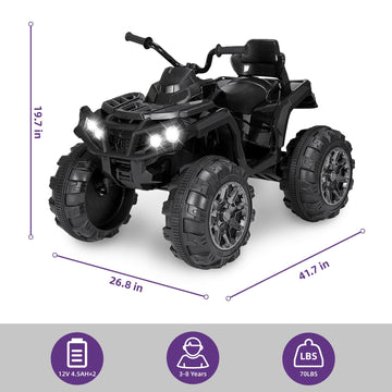 24V Ride-On Toys 4-Wheeler Quad Car Toy For Kids With Bluetooth, 6.5Mph Top Speed, Treaded Tires, Led Headlights-Pink (Black)