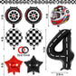 Race Car 4 Balloons, 40 Inch Racetrack Number 4 Balloon, Large Foil Mylar Racetrack Black 4 Balloon For 4 Year Old Birthday Race