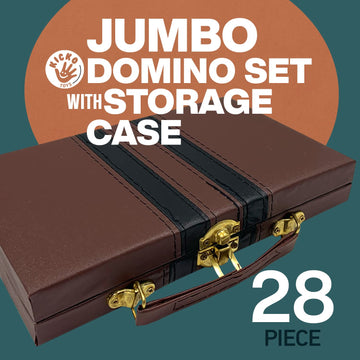 Kicko enhanced Classic Domino Set - Jumbo - Double Six - 28 Thick Pieces in Durable Wooden Vegan Leather Box for Boys  Girls  mature-themeds  Kids Party Favors and Game Night Use - Up to 2-4 Players