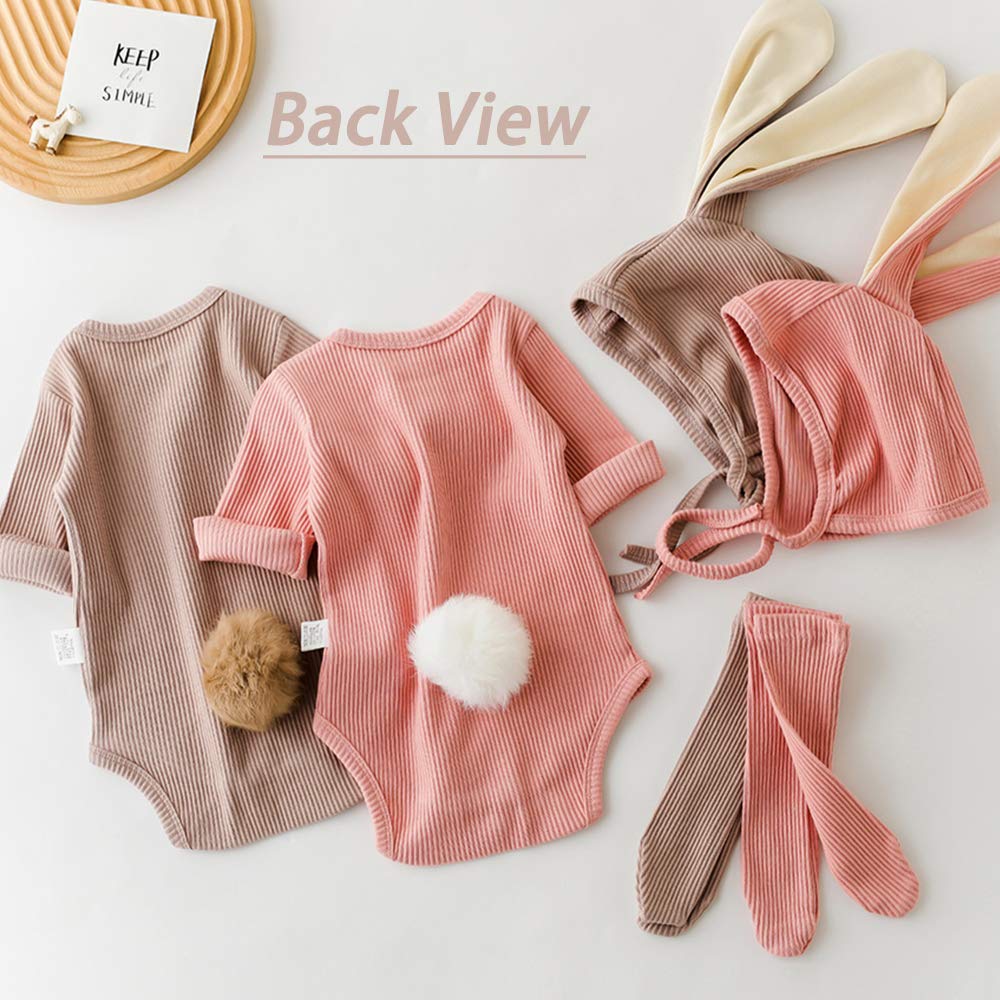 Acehcear Baby Boys Girls Bunny Outfit My First Easter Costumes Infant Newborn Bodysuit Romper With Long Hat 6-12 Months Khaki