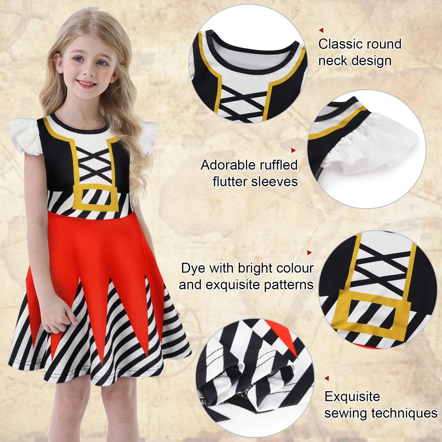 Eledobby Pirate Costume For Girls Buccaneer Dress Kids Halloween Outfits Birthday Party Cosplay Dress 3-4T