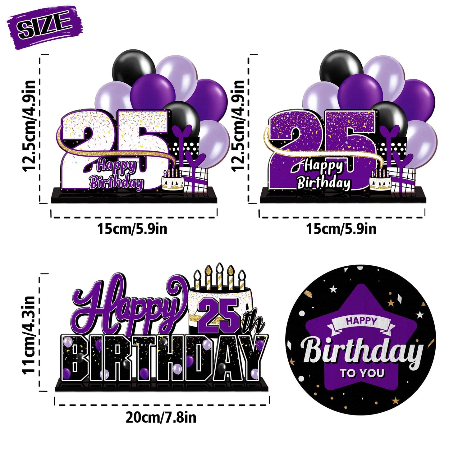 Lingteer Happy 25Th Birthday Purple Acrylic Table Topper Centerpieces Set - Cheers To 25 Years Old Birthday 25Th Bday Party Gift Decorations.