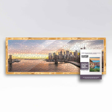 13X39 Puzzle Frame Kit With Glue Sheets | Gold Bamboo Picture Frame | Real Wood With Uv Resistant Acrylic Front | Made To Preser