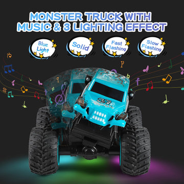 DYODYORC Remote Control Car, 2.4Ghz All Terrain Monster Truck Toys, RC Truck with Music, 3 Lighting Effects, 360 Stunt Capable,