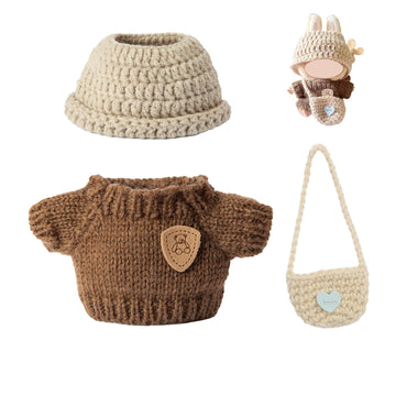 Handcrafted Clothes for Labub Doll enhanced Dolls Outfit 3 Pieces Stylish Doll Accessories Compatible with 5.91/6.7inch (15/17cm) Dolls Hat Sweater and Bag