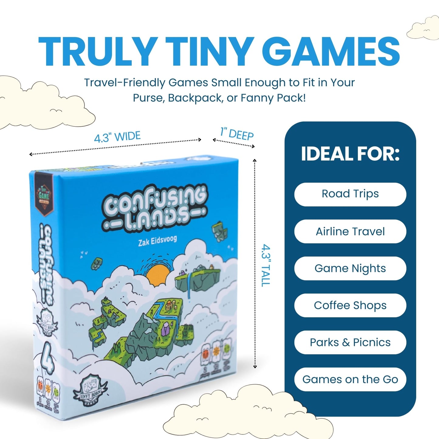 Envy Born Games Confusing Lands Board Game | Travel Size, Multi-colored, Easy to Learn, 1-2 Players, Ages 12+