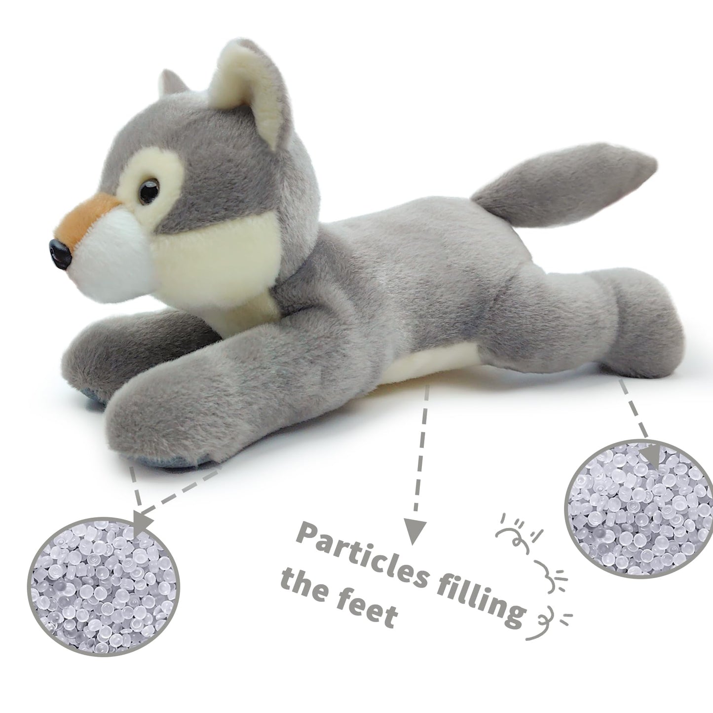 Hideekoog Stuffed Animal for Kids 8 inch Realistic Animal Plush Toy Lying Down Posture Animals Plush for Boys Girls mature-themed Birthday Hug Teaching(S-Wolf)