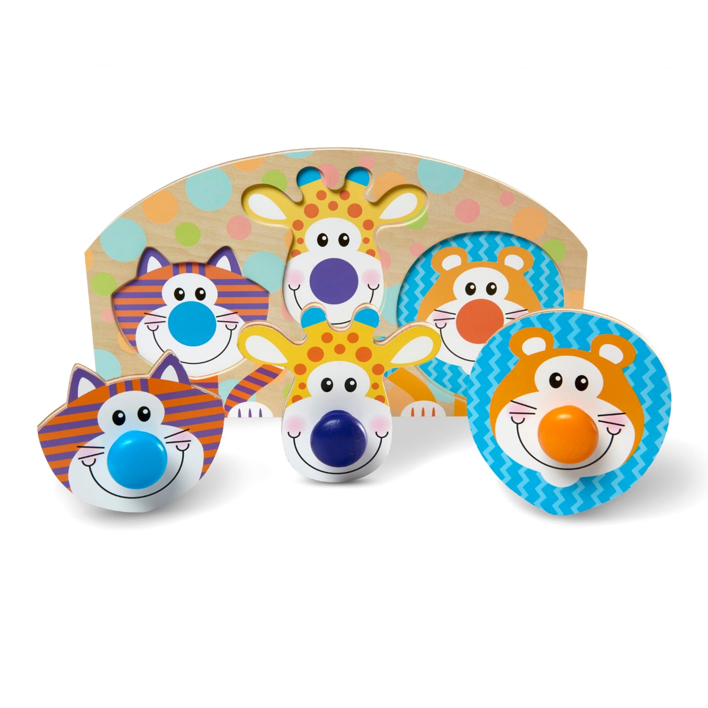 Melissa & Doug Wooden Jumbo Knob Safari Animal Puzzle, 3 Pieces, Multi Color, Model 3439