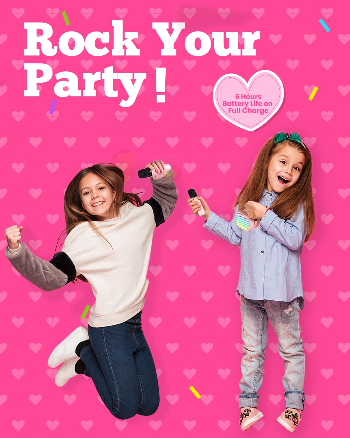 Verkb Kids Karaoke Machine, Kids Toys Birthday Gift For Girls, Mini Portable Bluetooth Speaker With 2 Wireless Microphone For Gi