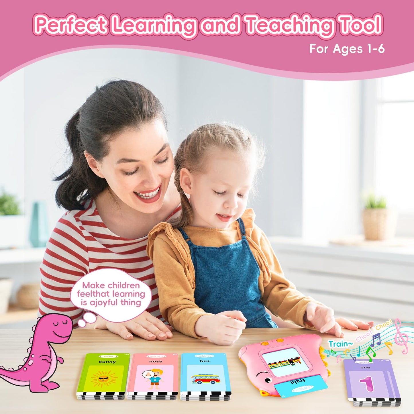 Timingsxd Talking Flash Cards For Toddlers, 540 Sight Words Flash Cards Speech Therapy Toys - Learning Educational Gifts For Age 1 2 3 4 5 6 Years Old Boys And Girls(540 Sight Words_Pink)