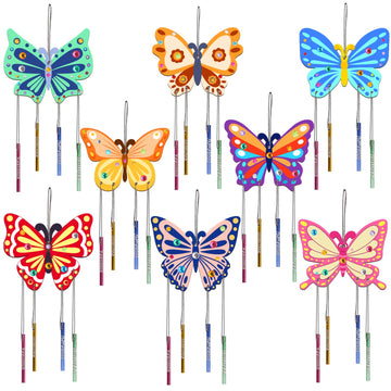 Fennoral 8 Pack Butterfly Wind Chime Kits For Kids Make Your Own Butterfly Wind Chimes Wooden Arts And Crafts Ornaments Diy To P