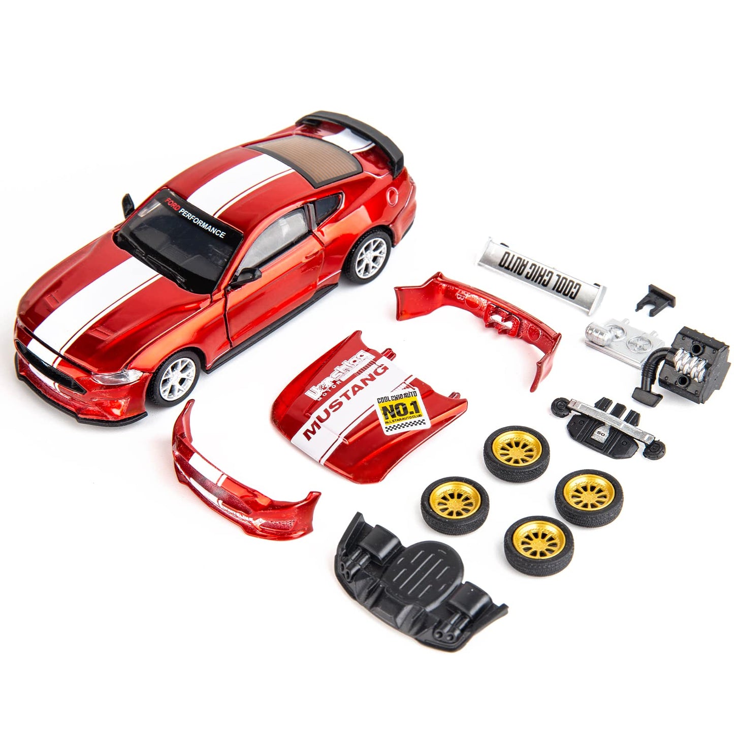 TGRCM-CZ 1/42 Ford Mustang Car Model, Take Apart Assembled Car, DIY Car Model kit Educational Building Toys, Children's Gifts, C