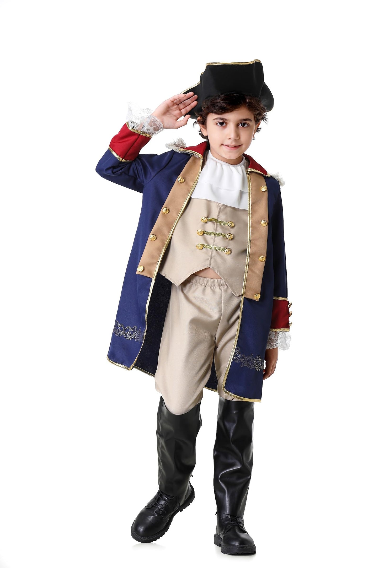 Colorful House George Washington Costume Kids Colonial Outfits Boys American Revolution Historic Navy Blue(13-14Y,Blue)