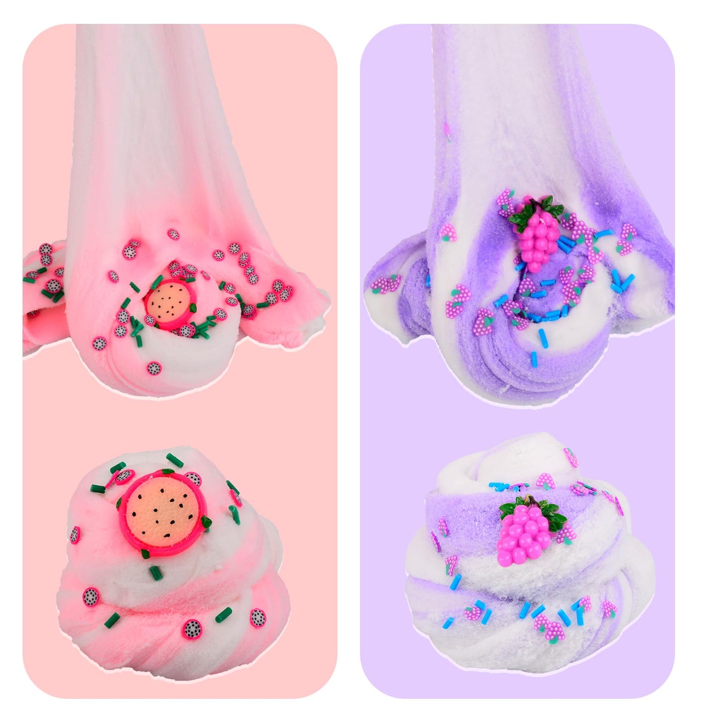 2 Pack Cloud Slime Kit  Cloud Slime with Pink Pitaya Purple Grape Charms  Scented DIY Slime Supplies for Girls and Boys  Stress Relief Toy for Kids' Education  Party Favor  Birthday Gift
