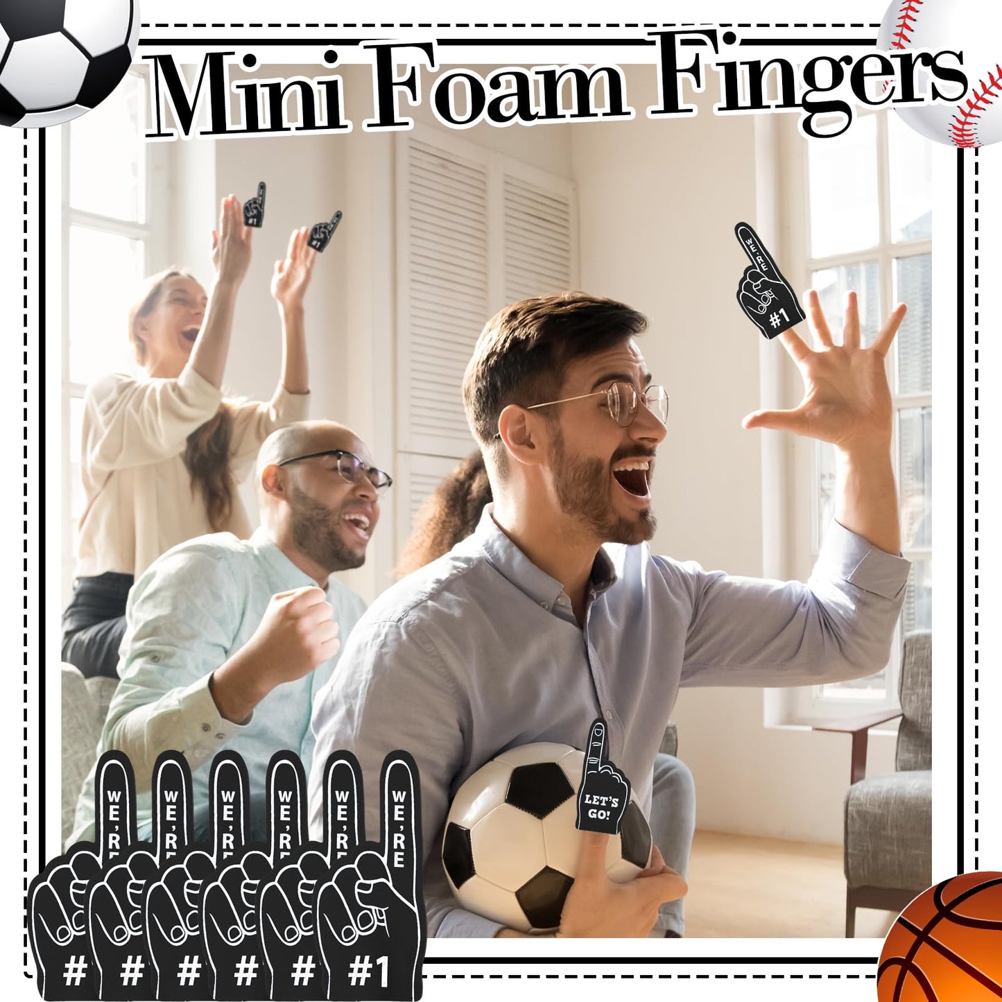 SEEVOR 12pcs Foam Finger Mini Foam Fingers 5 Inch Cheerleading Foam Finger For Sports Events Games Themed Birthday Party (Black)