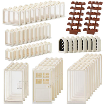 Feleph Windows and Doors Kit Bricks Set House Interior Decoration Accessories MOC Building Block 118 Pieces and Parts Compatible with Major Brand (White)