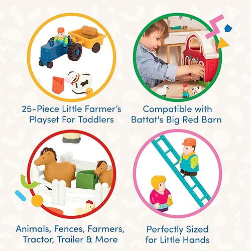 Battat Farm Animal Play Set - 25 Toy Animals, Fences, Tractor, 18 Months+, Multi