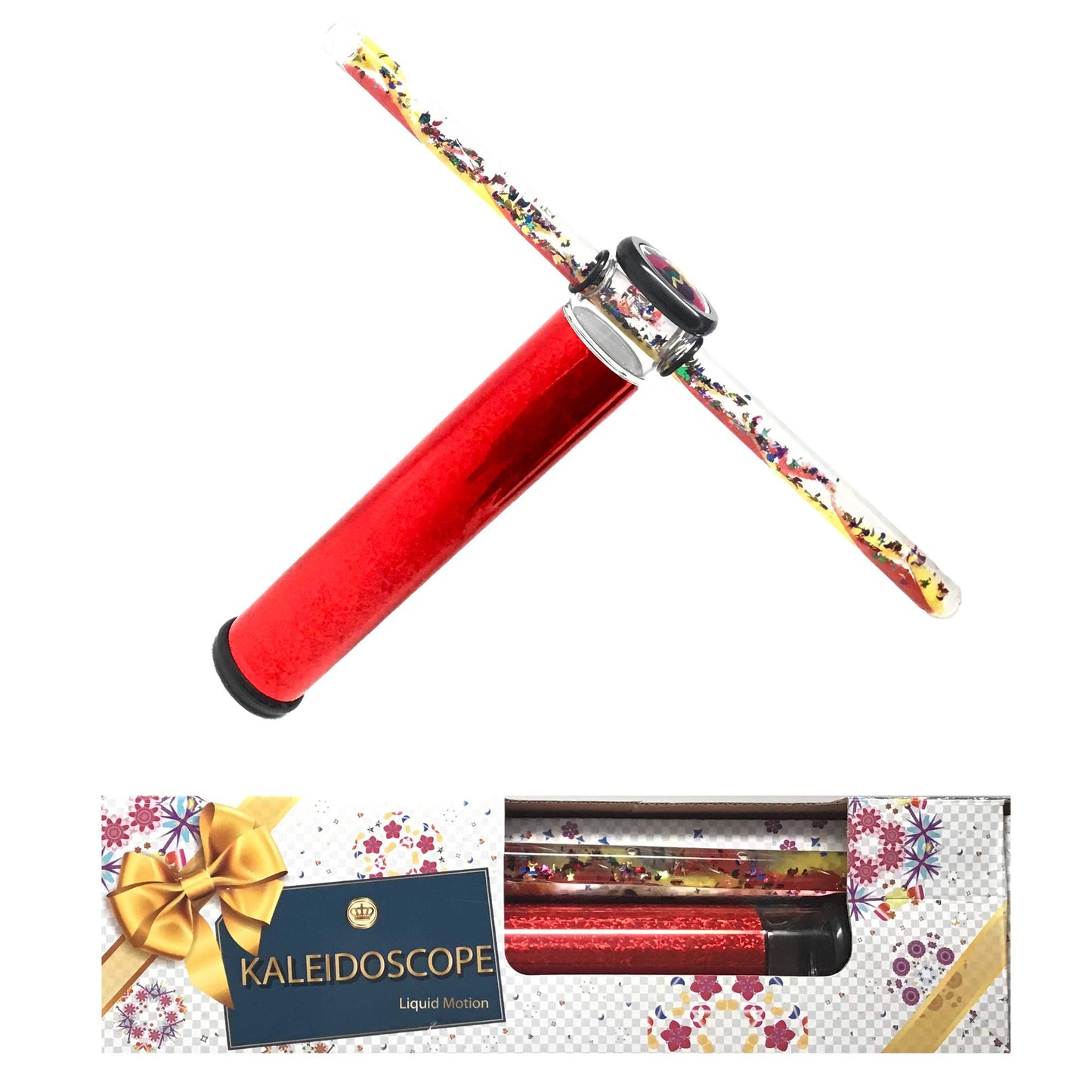 Star Magic Kaleidoscope Glitter Wand - 9 Inch Scope with a 12 Inch Glitter Wand - Liquid Motion Kaleidoscope. ONE Randomly Selected Color Kaleidoscope in A Gift Box