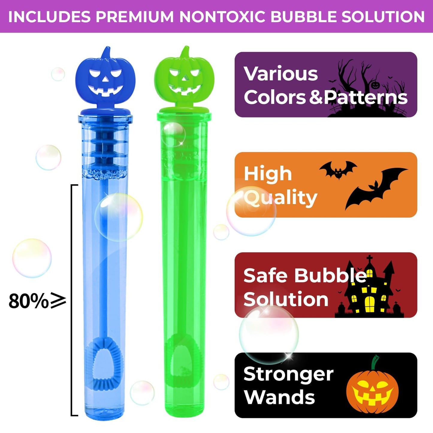 AuroTops 300 PCS Halloween Mini Bubble Wands,Halloween Party Favors for Kids Halloween-Themed Gifts Bubbles Bulk for Trick or Tr