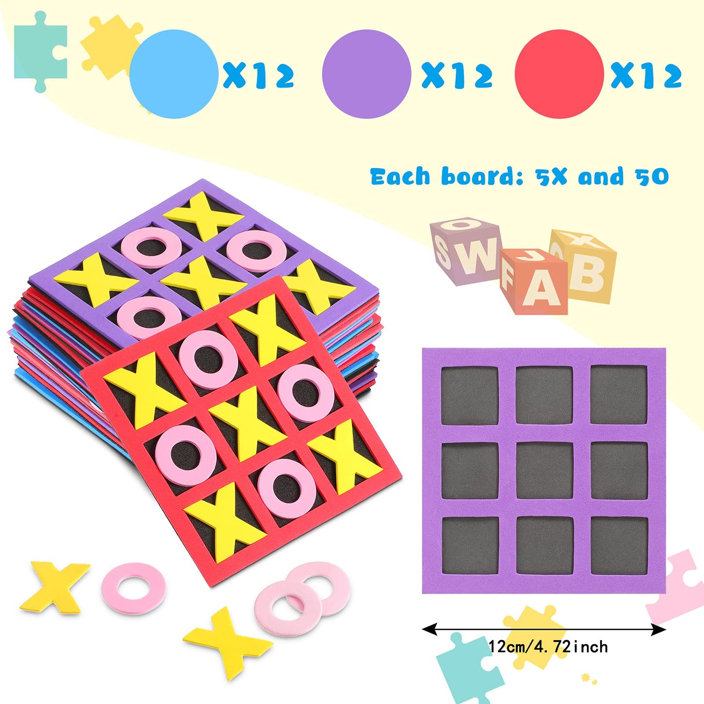 Tic Tac Toe - (Pack Of 36) Foam Tic-Tac-Toe Mini Board Game For Kids - For Birthday Party Favors, Goody Bag Fillers, End Of Year