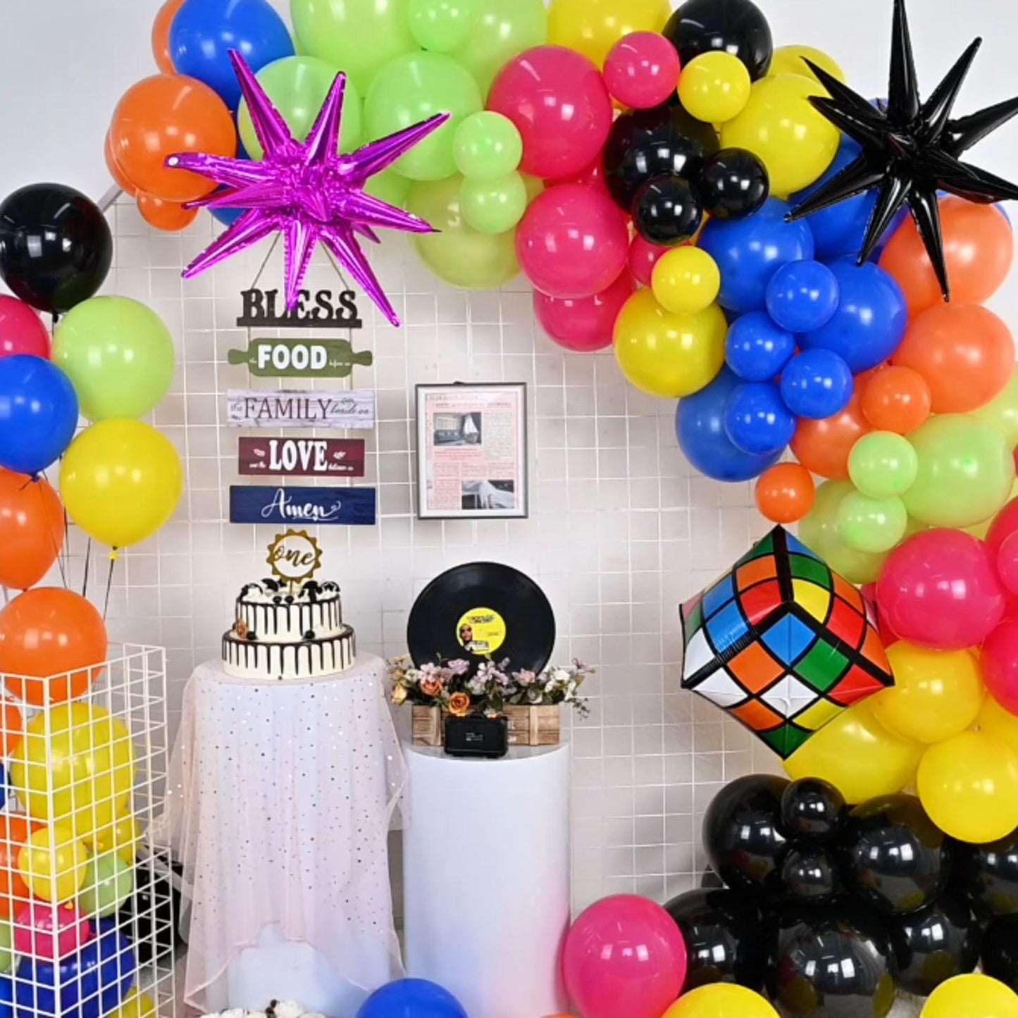 90S 80S Party Balloon Garland Arch Kit, 90S 80S Theme Party Decorations With 4D Dice Hot Pink Black Star Foil Balloons For 80S 9