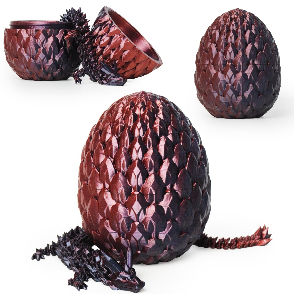 3D Printed Dragon Egg,Fidget Toy For Birthday, Executive Desk Toys For Adults And Kids (Black Red)