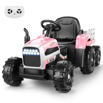 Hikole Ride on Tractor with Trailer, Kids Electric Tractor with Remote Control, Detachable Trailer, 11-LED Headlights, 30W Dual 