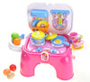 2-in-1 Folding Kitchen Cooking Set - Pretend Kitchen Playset w/Lighted Stove, Pots, Utensils, Vegetable & Play Foods - Lights an