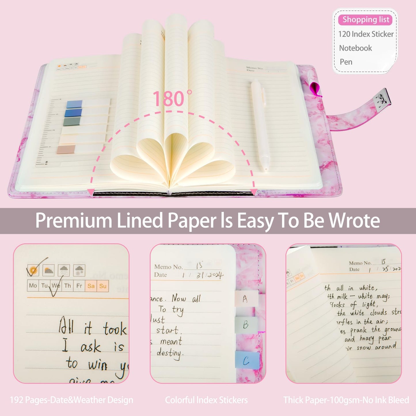 Kutoda Marble Diary With Lock, 2 Pack 192 Pages College Ruled Secret Journal With Lock, Waterproof Diary With Lock, A5 Journal W