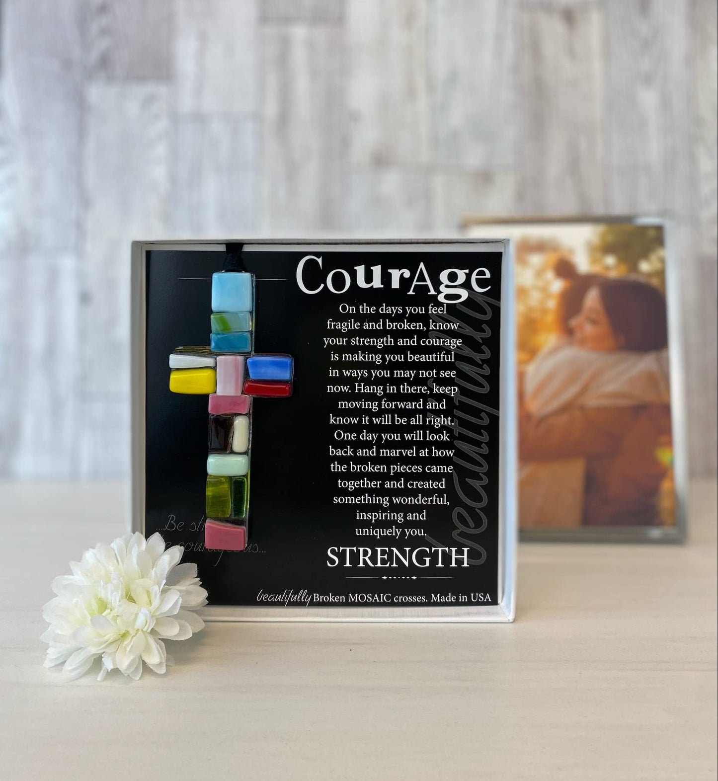 Handmade in USA Glass Cross With Courage Message - Get Well Soon Gift for Cancer Patients/Encouragement Gift for Hard Times/Misc
