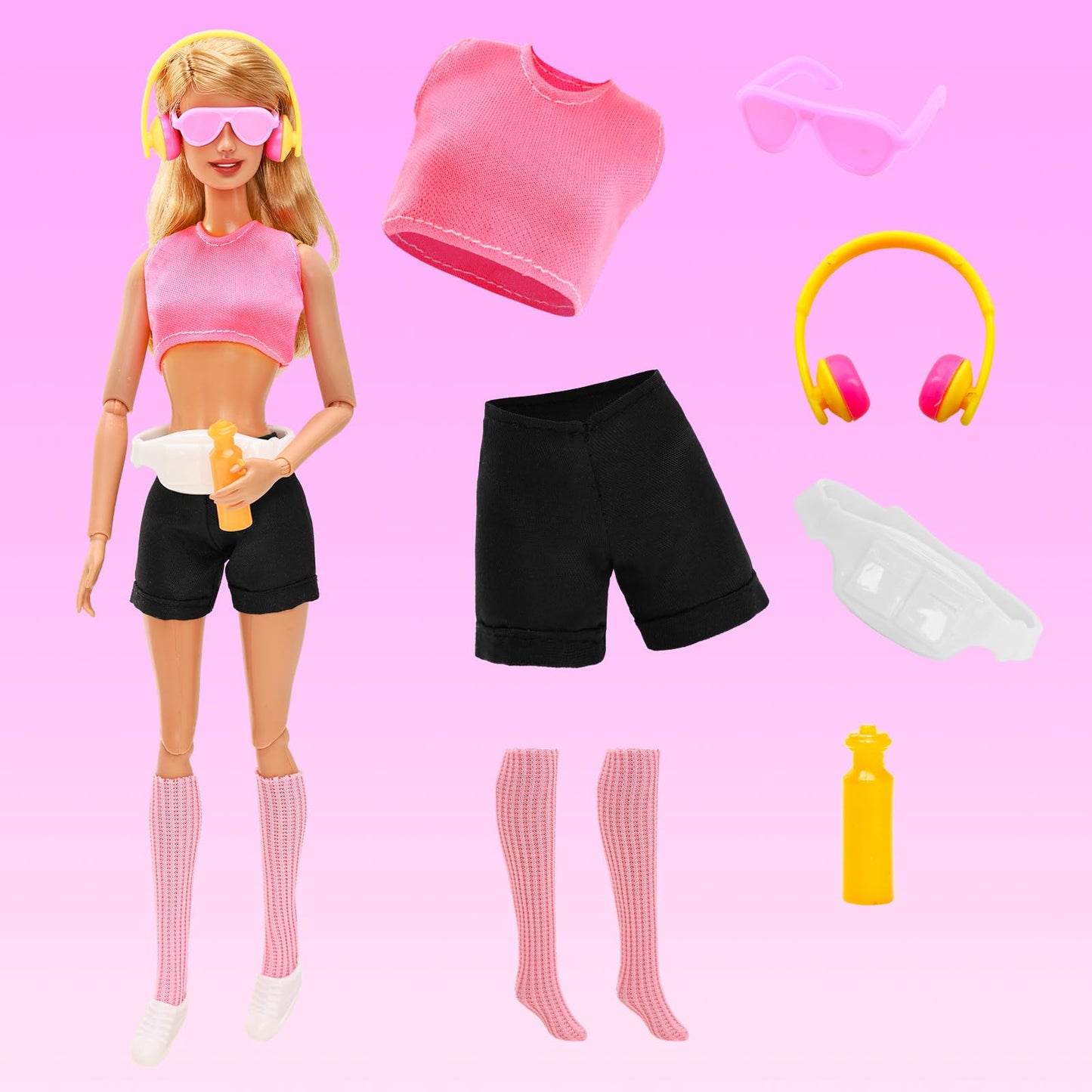 26 Pcs Doll Clothes And Accessories Rollerskating Set With Skates, Helmet, Sun Hat Swimsuit Hoodies Fashion Top And Pants Stocki