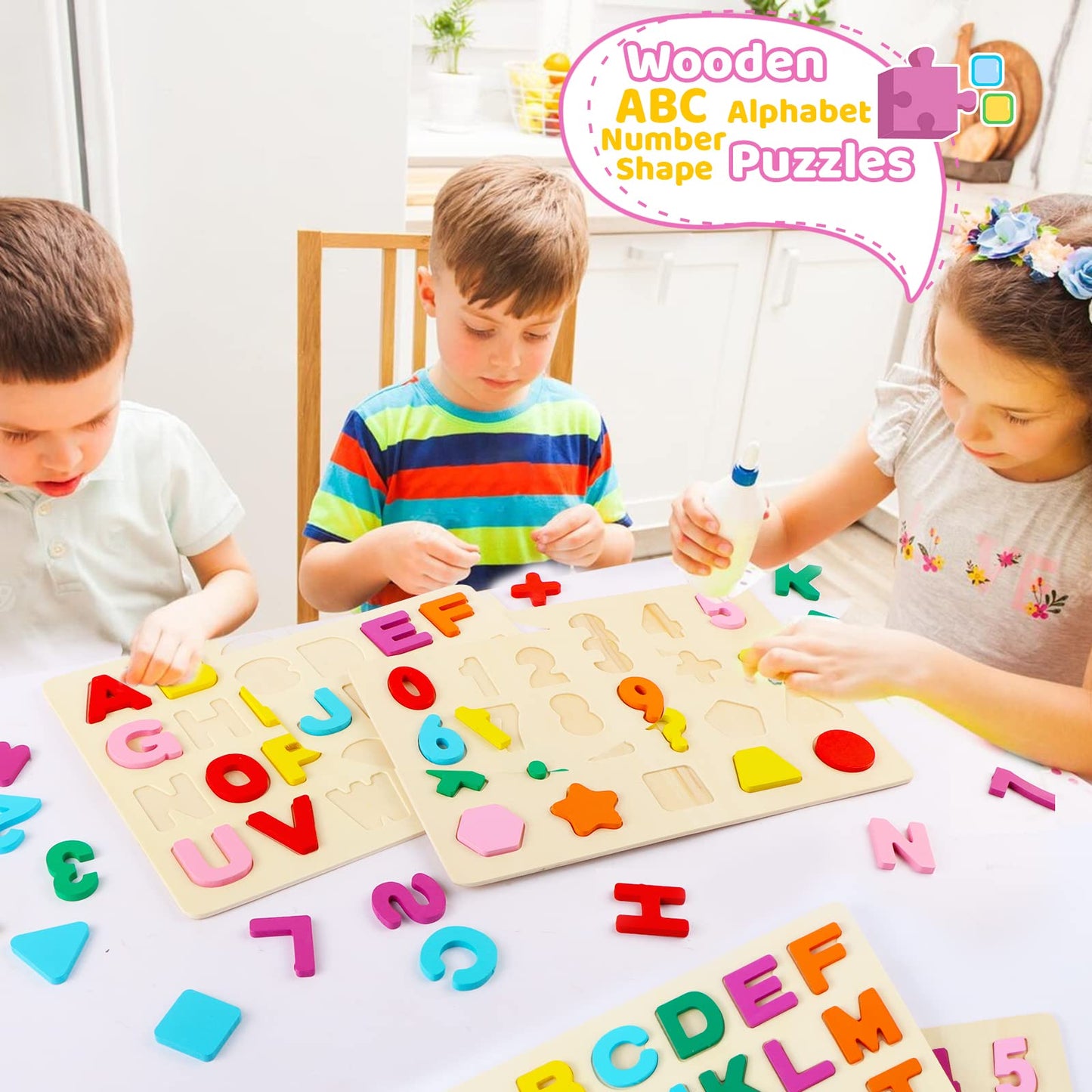 Wooden Puzzles For Toddlers, Wooden Abc Alphabet Letter Number Shape Puzzles Toddler Learning Puzzle Toys For Kids Boys Girls 2-