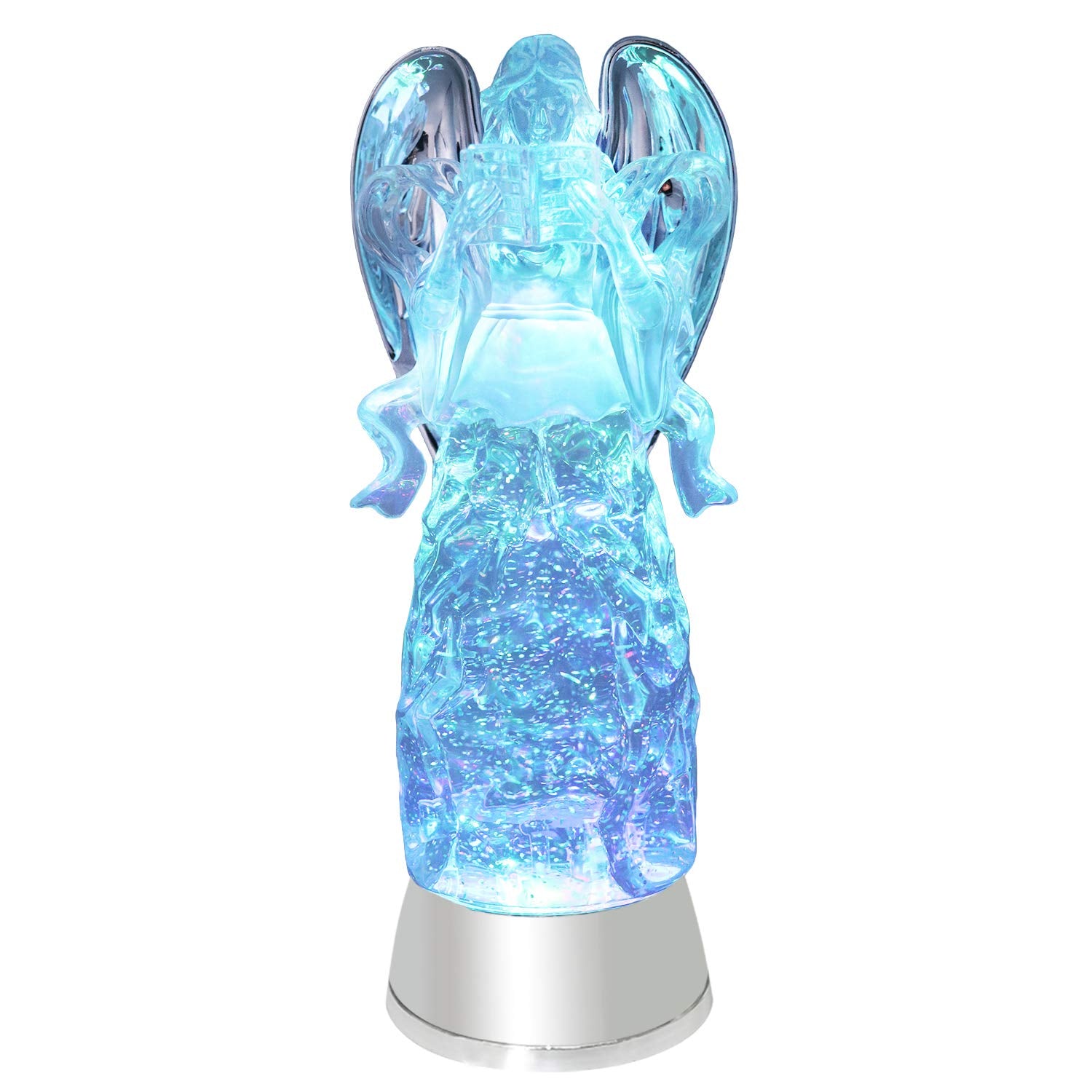 Eldnacele Snow Globe Angel, Lighted Water Glittering Swirling Crystal Angel Statue(Timer), Battery Operated Sparkling Multi-Colo