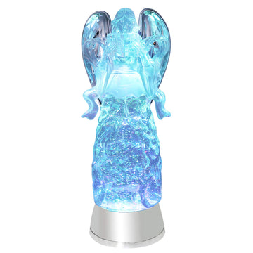 Eldnacele Snow Globe Angel, Lighted Water Glittering Swirling Crystal Angel Statue(Timer), Battery Operated Sparkling Multi-Colo