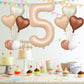 Biapian 40 Inch Light Brown Number 5 Balloons, Apricot Large Number 5 Balloon With 18'' Retro Foil Heart Balloons Helium For Neu