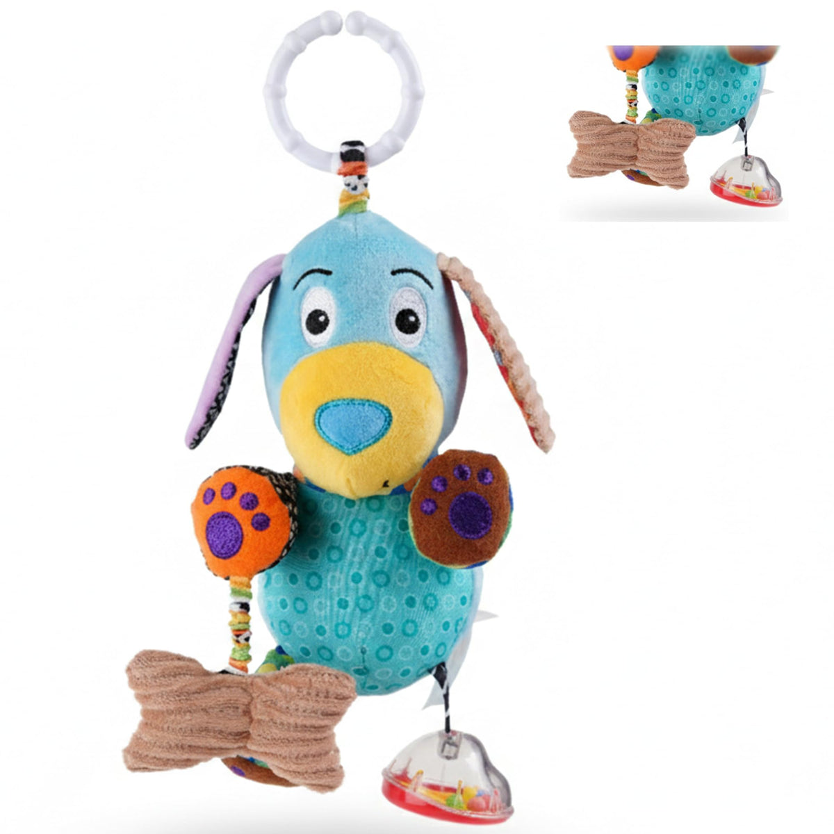 Nuluv Play Puppy Soft Toy for Babies, Plush Rattle Toy with Crinkle Sound and Attached Bone, BabySafe Sensory Toy, Lightweight 