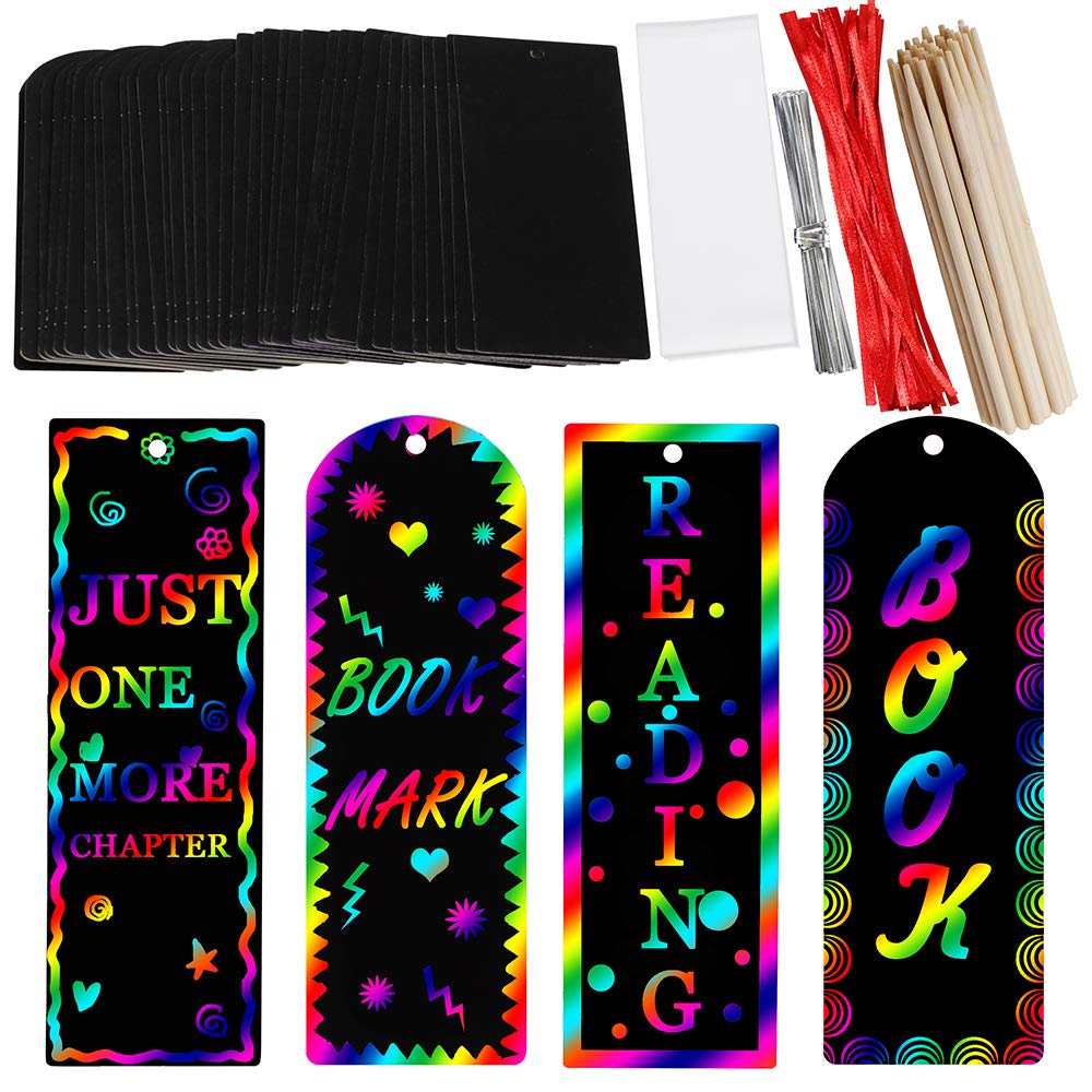 Supla 36 Set 2 Style Magic Scratch Rainbow Bookmarks Making Kit for Kids Students Party Favor Scratch Paper DIY Bookmarks Bulk w