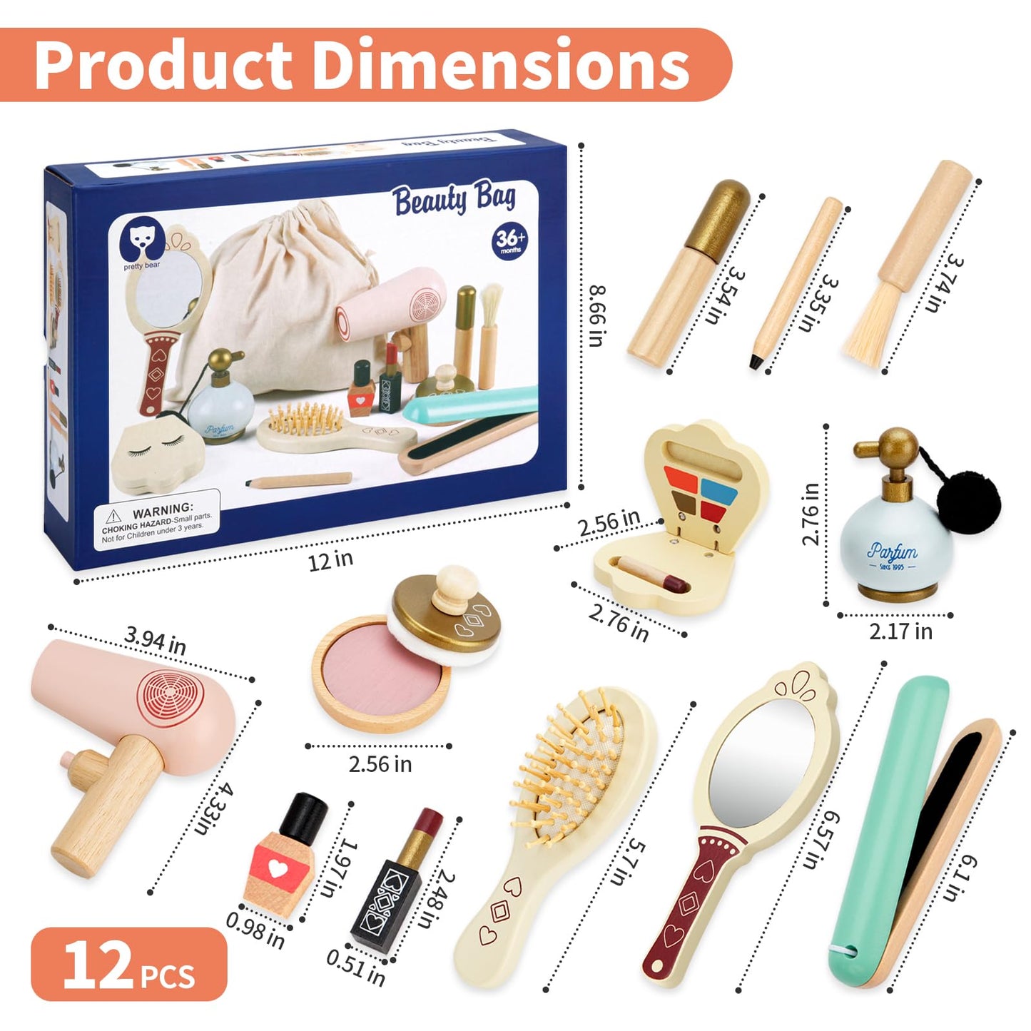 HEELWIRE Wooden Makeup Toy Set for Kids, Girls Imaginative Pretend Beauty Makeup Set Toys, Great Toys for Girls Ages 3+.