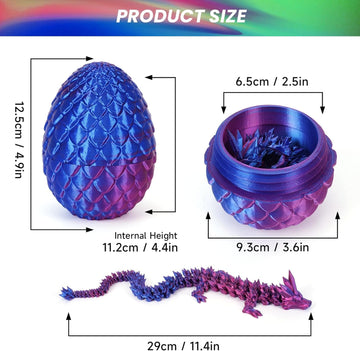 Easter Egg, 3D Printed Dragon Eggs With Dragon Inside, Articulated Dragon, Mystery Dragon Egg Fidget Toy, Surprise Easter Basket Stuffers (A-Laser Purple+Egg)