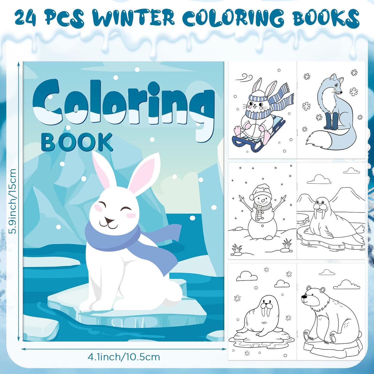 Funrous 24 Sets Winter Coloring Books Bulk Christmas Drawing Pages with Stackable Crayons Polar Bear Glacier Animal Activity Boo