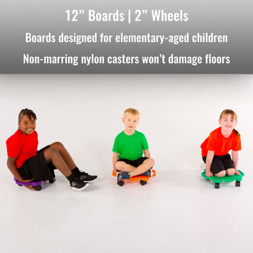 Cosom Scooter Board, 12 Inch Children'S Sit & Scoot Board With 2 Inch Non-Marring Nylon Casters & Safety Guards For Physical Education Class, Sliding Boards With Safety Handles, Red