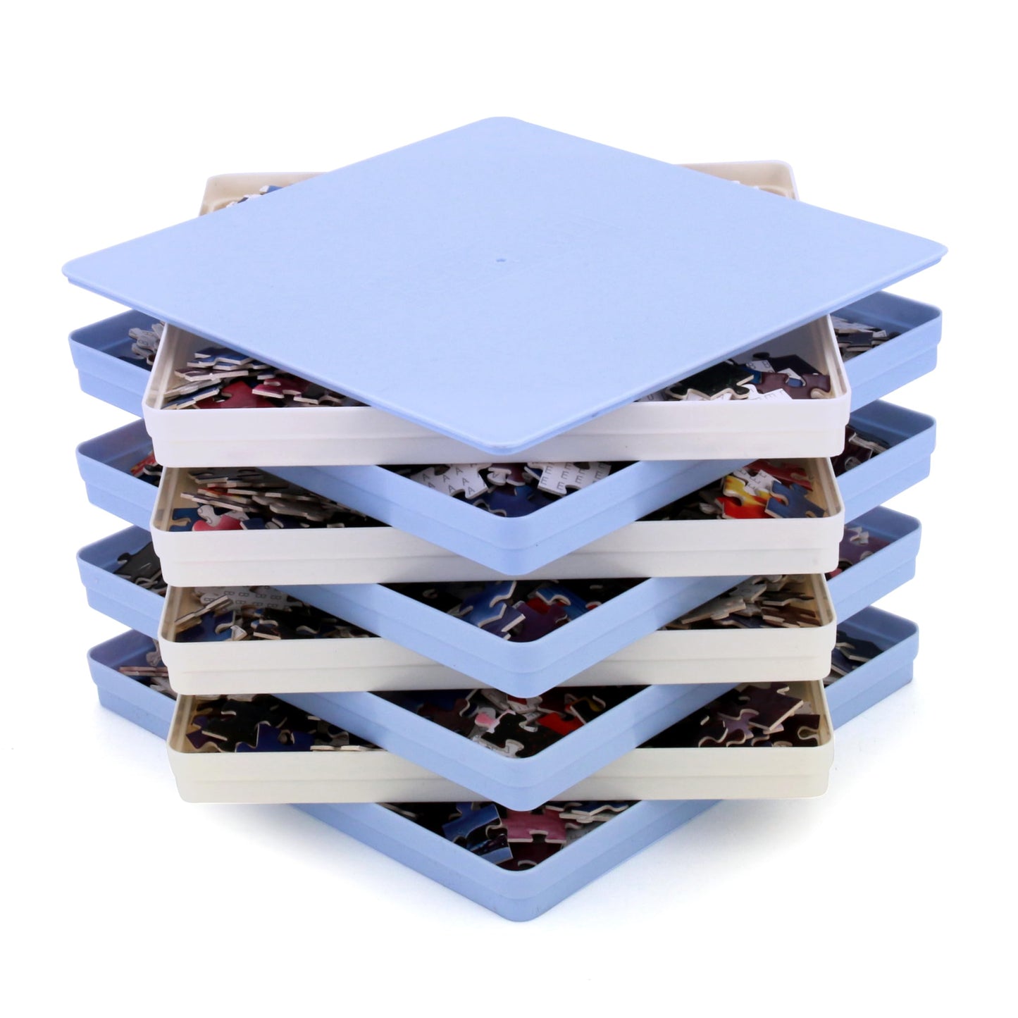 Rechiato 8 Puzzle Sorting Trays With Lid 8X8 Premiunm Puzzle Trays Gift For Puzzle Lovers For Puzzles Up To 1000-1500 Pieces,Puzzle Tray, Convenient Tool For Puzzle Lovers Blue And White
