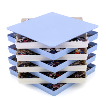 Rechiato 8 Puzzle Sorting Trays With Lid 8X8 Premiunm Puzzle Trays Gift For Puzzle Lovers For Puzzles Up To 1000-1500 Pieces,Puzzle Tray, Convenient Tool For Puzzle Lovers Blue And White