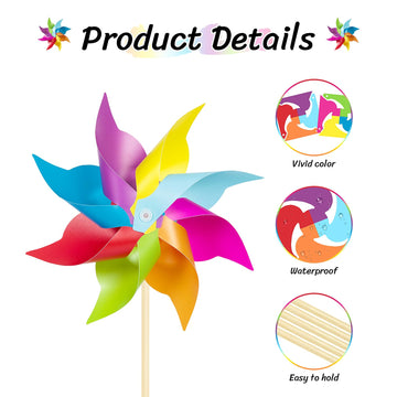 12 Pack Rainbow Pinwheels For Yard And Garden, Rainbow Party Decorations For Kids, Colorful Garden Wind Spinners Outdoor Decor,