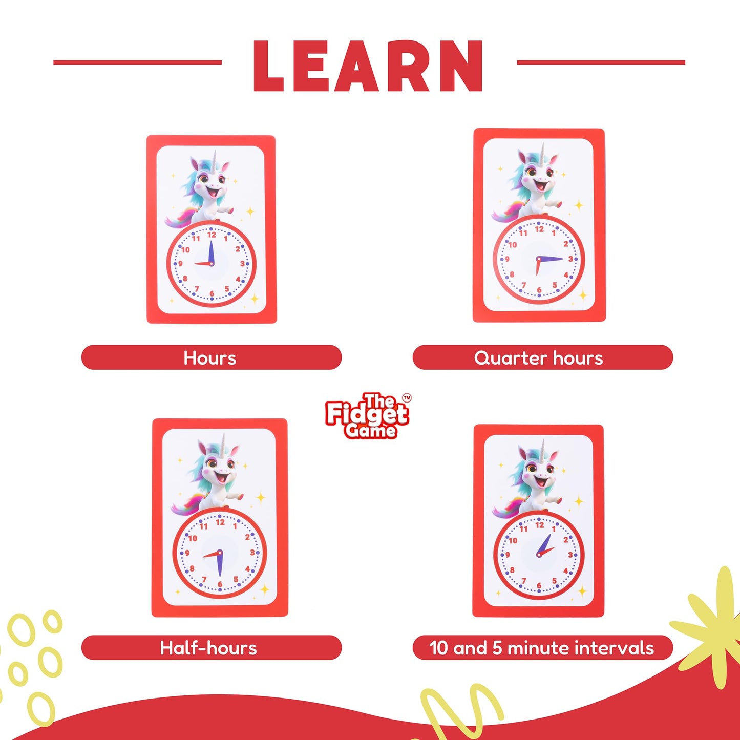 The Fidget Game Telling Time Flash Cards, Learn To Read Analog Clocks - Educational Learning Toy & Interactive Teaching Tools For Children To Practice, Toddler Activities For 5+ Years