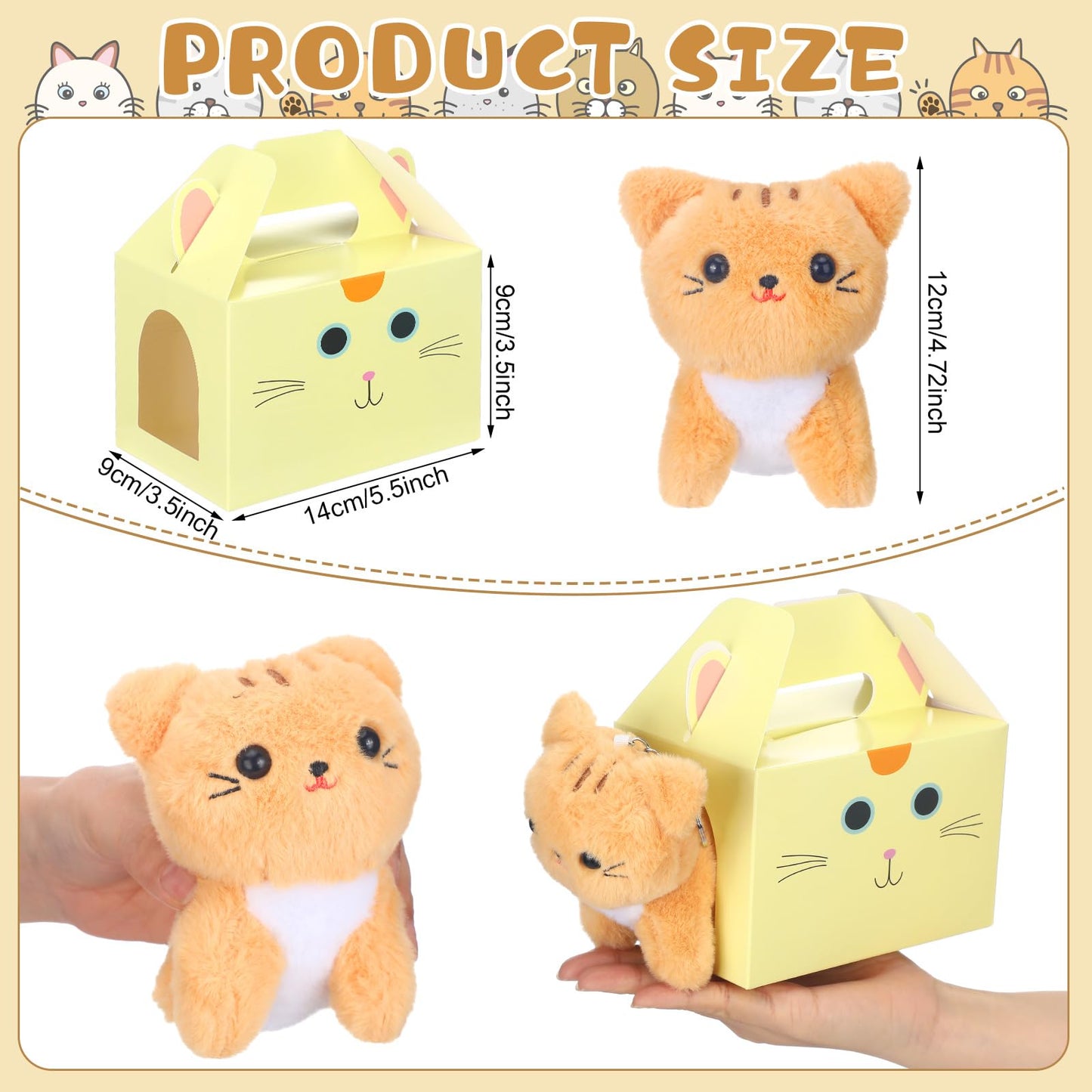 Fainne Adopt a Pet Cat Party Favors - 12 Mini Kitten Stuffed Animals & Gift Boxes - Multi-color - Pack of 24