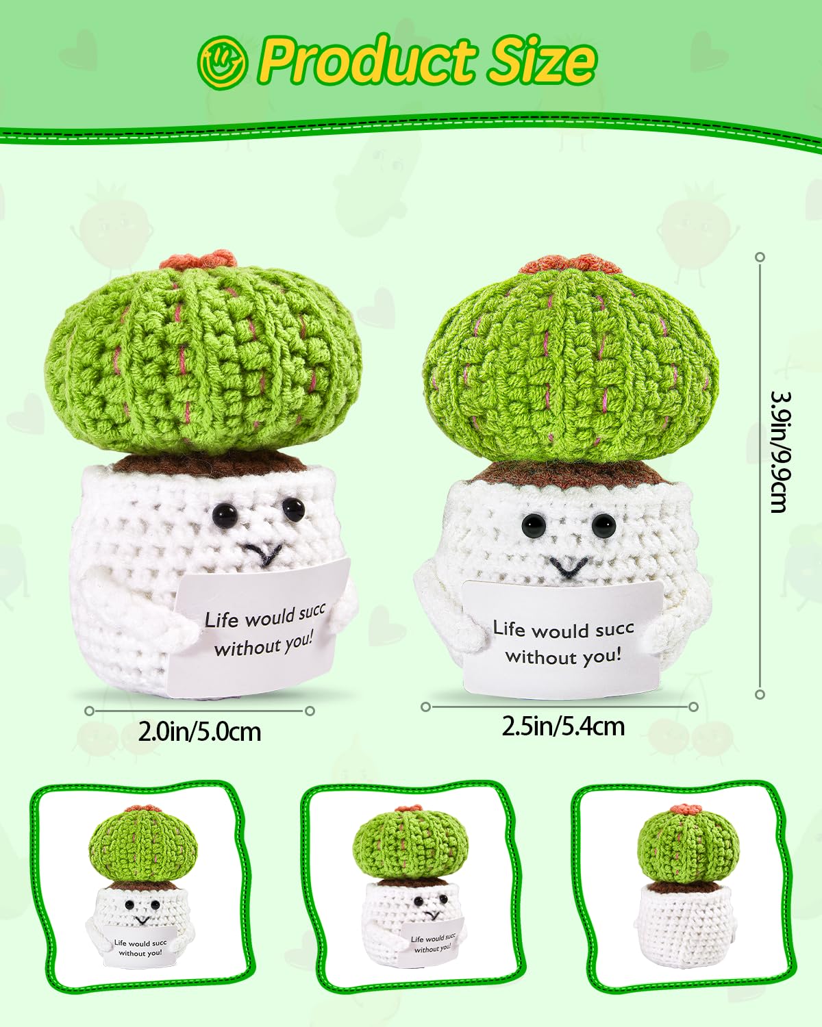 Jelutar Positive Potato Cactus Crochet Gifts - Mini Funny Knitted Wool Doll With Emotional Card Cheer Up Gifts For Friends Birthday Party Decorations