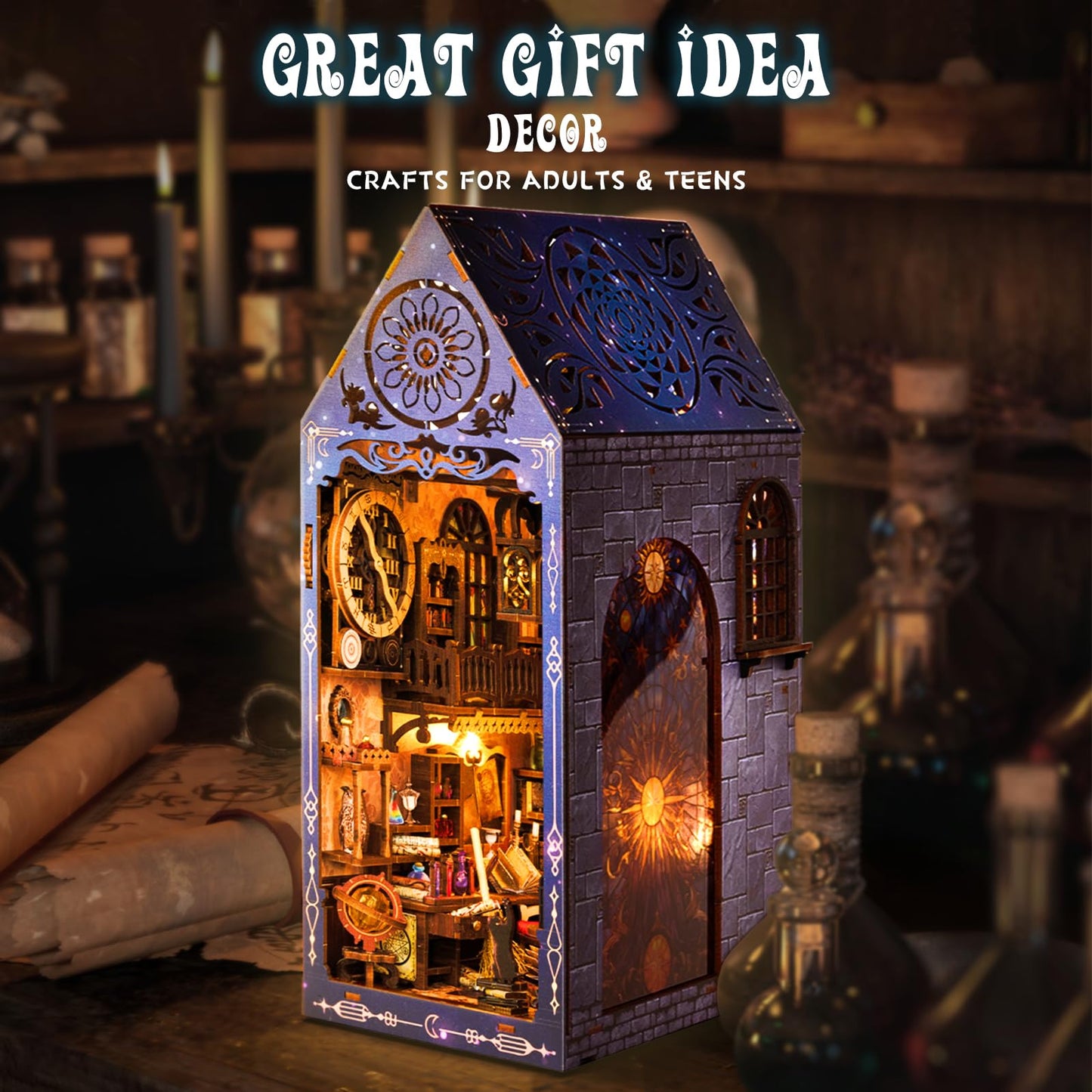 Book Nook Kits For Adults, Miniature House Dollhouse Kit For Teens, Diy Crafts For Adults, Bookshelf Decor Magic House With Led